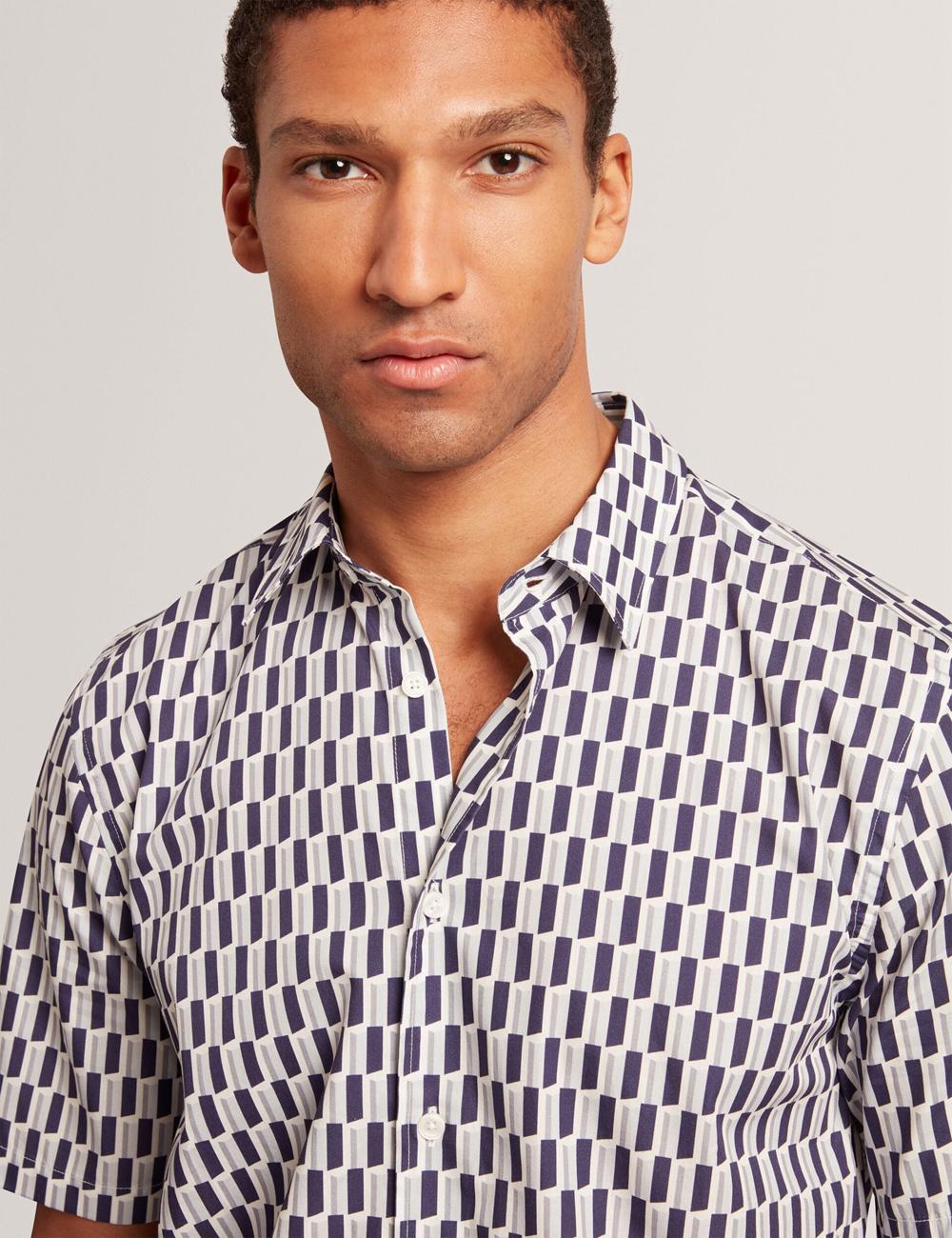 Ted Baker PEARSOS - Geo Print Short Sleeve Cotton Overhemd Heren Donkerblauw | Belgium  218497-SBY
