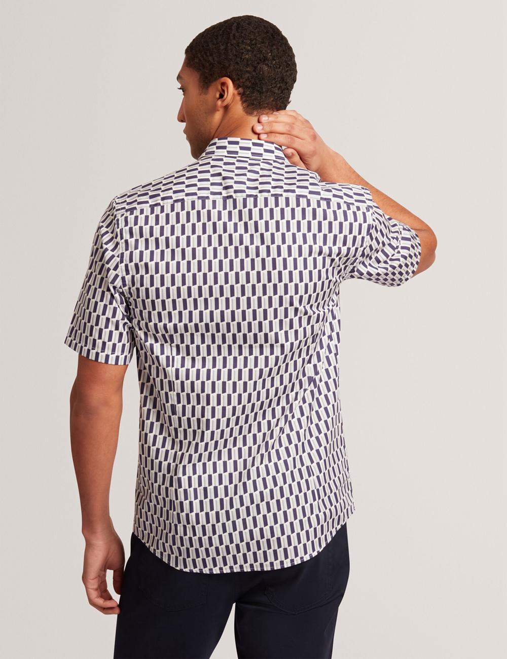 Ted Baker PEARSOS - Geo Print Short Sleeve Cotton Overhemd Heren Donkerblauw | Belgium  218497-SBY