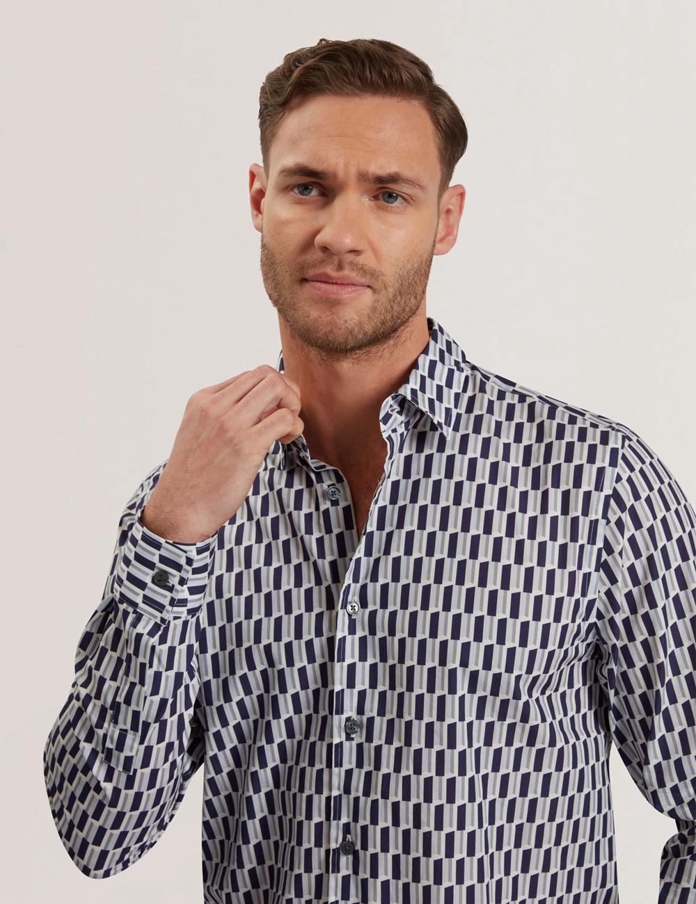 Ted Baker PEARSO - Geometric Stripe Long Sleeve Cotton Overhemd Heren Donkerblauw | Belgium  348051-IUV