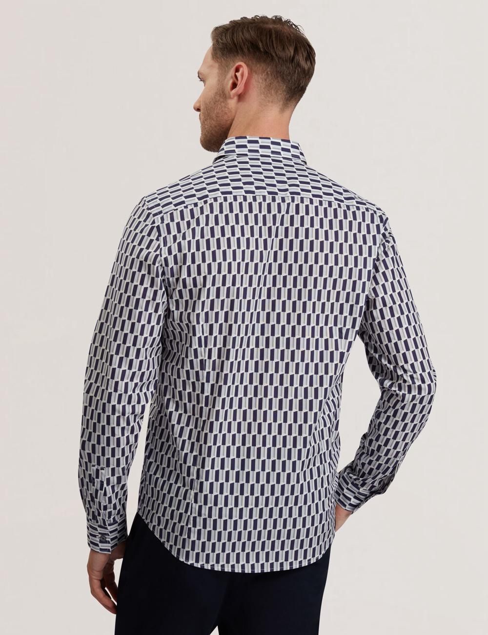 Ted Baker PEARSO - Geometric Stripe Long Sleeve Cotton Overhemd Heren Donkerblauw | Belgium  348051-IUV
