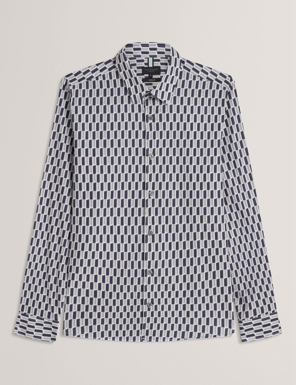 Ted Baker PEARSO - Geometric Stripe Long Sleeve Cotton Overhemd Heren Donkerblauw | Belgium  348051-IUV