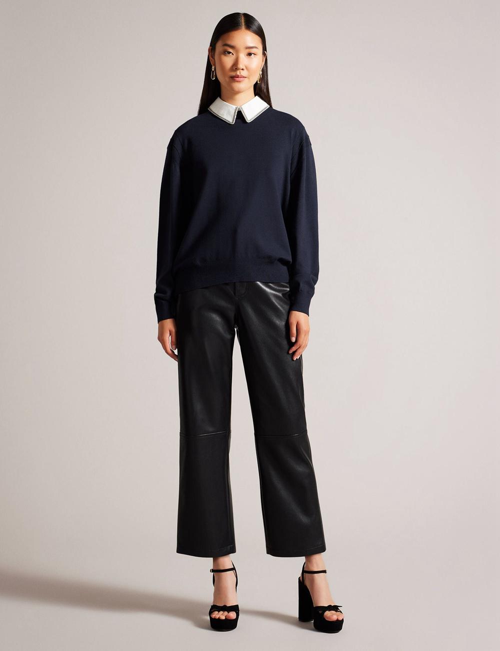 Ted Baker PENNII - Mockable With Embellished Shirt Collar Jumpers Dames Donkerblauw | Belgium  617089-RQH