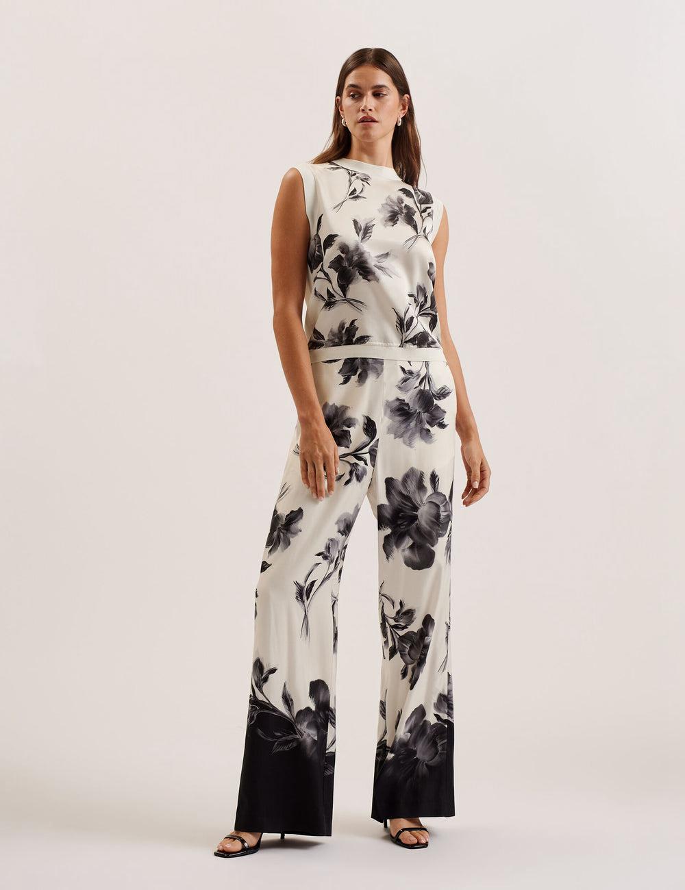 Ted Baker PERLOMA - Printed Woven Front Knitted Topjes Dames Ivory | Belgium  049835-PLC