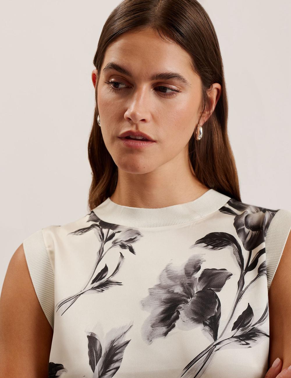 Ted Baker PERLOMA - Printed Woven Front Knitted Topjes Dames Ivory | Belgium  049835-PLC