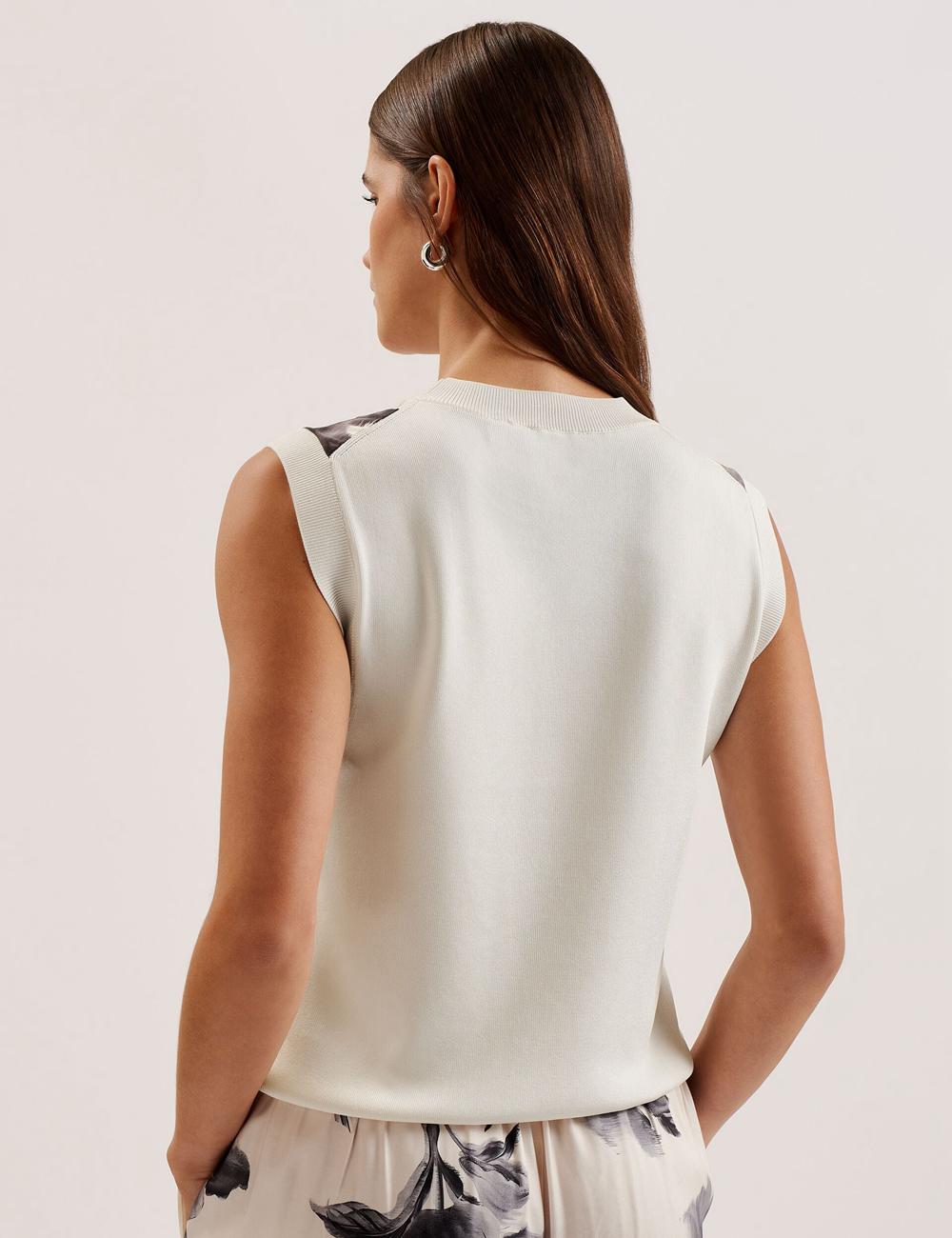 Ted Baker PERLOMA - Printed Woven Front Knitted Topjes Dames Ivory | Belgium  049835-PLC