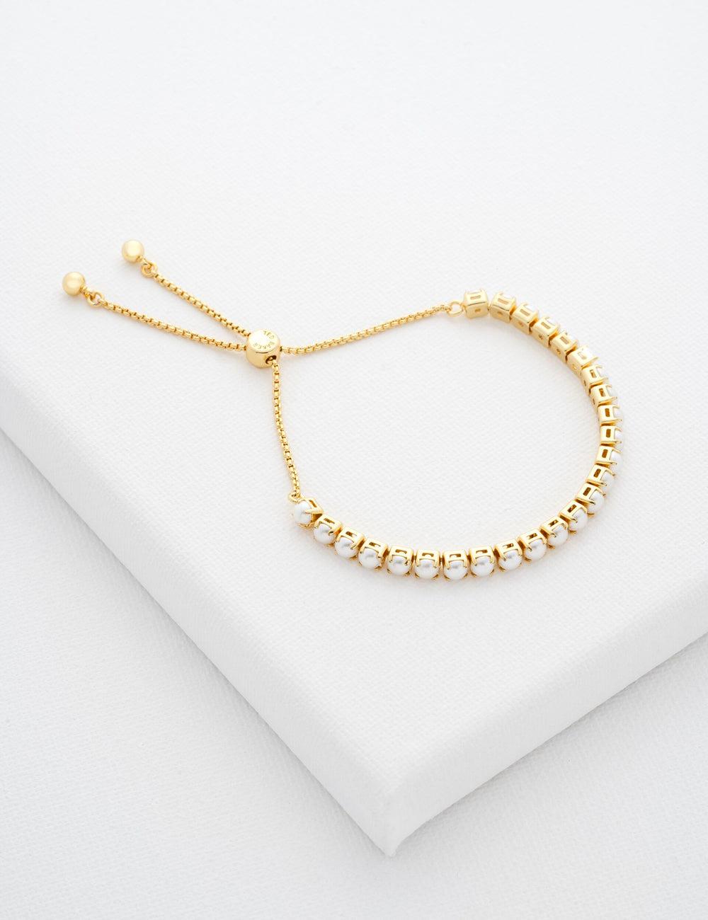 Ted Baker PERRMEL - Pearl Adjustable Tennis Armbanden Dames Goud | Belgium  421560-XRP