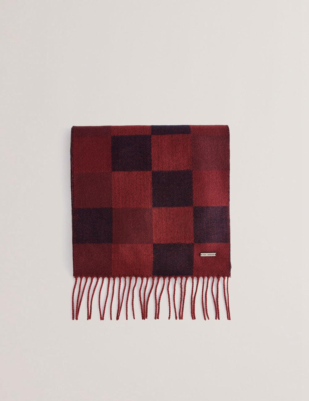 Ted Baker PETERRR - Block Check With Fringe Trim Woven Sjaals Heren Oxblood | Belgium  271435-JKI