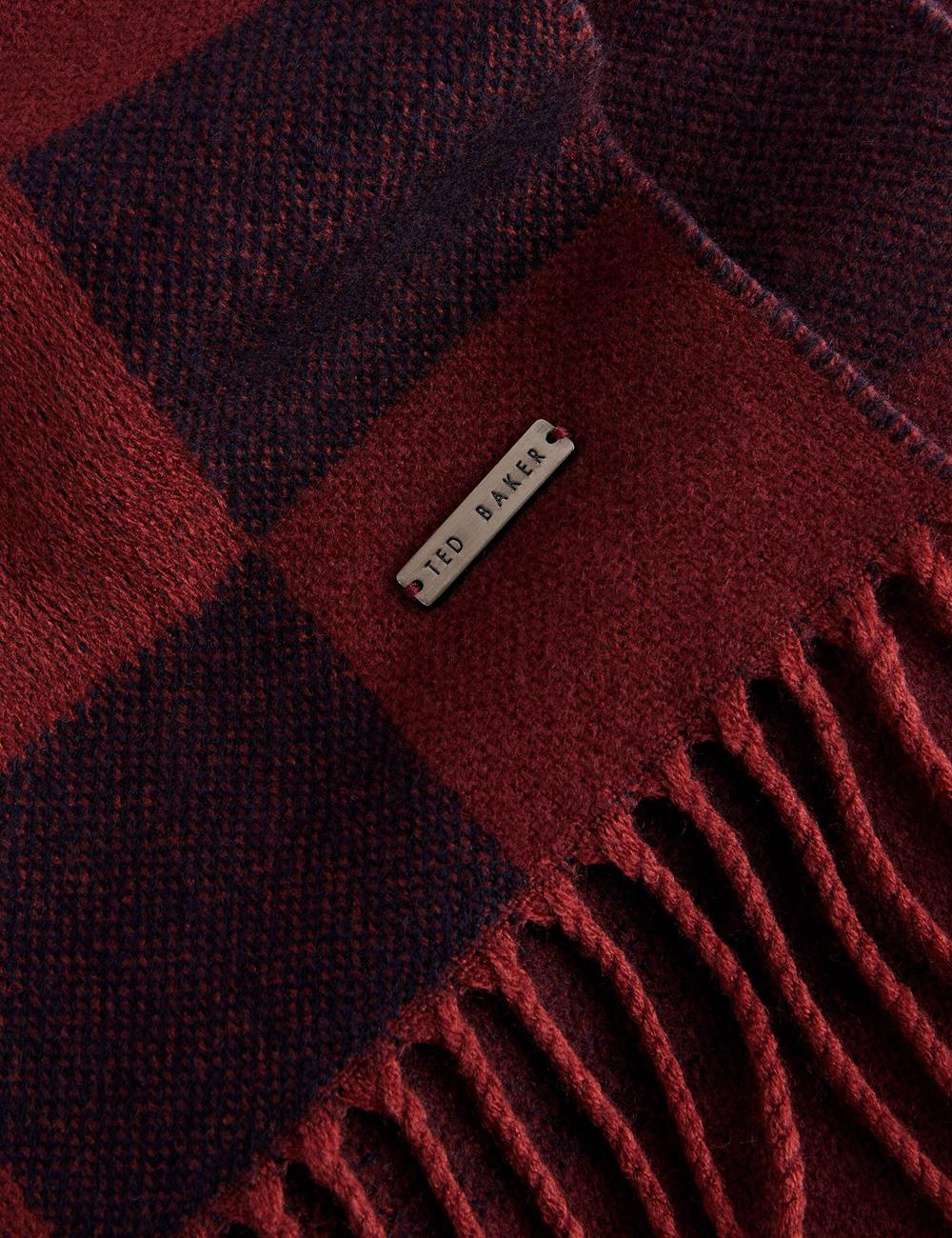 Ted Baker PETERRR - Block Check With Fringe Trim Woven Sjaals Heren Oxblood | Belgium  271435-JKI