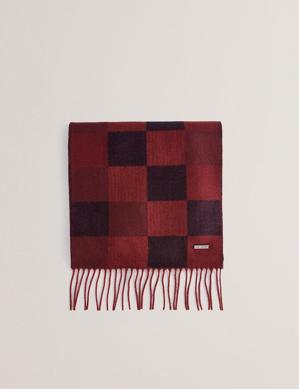 Ted Baker PETERRR - Block Check With Fringe Trim Woven Sjaals Heren Oxblood | Belgium  271435-JKI