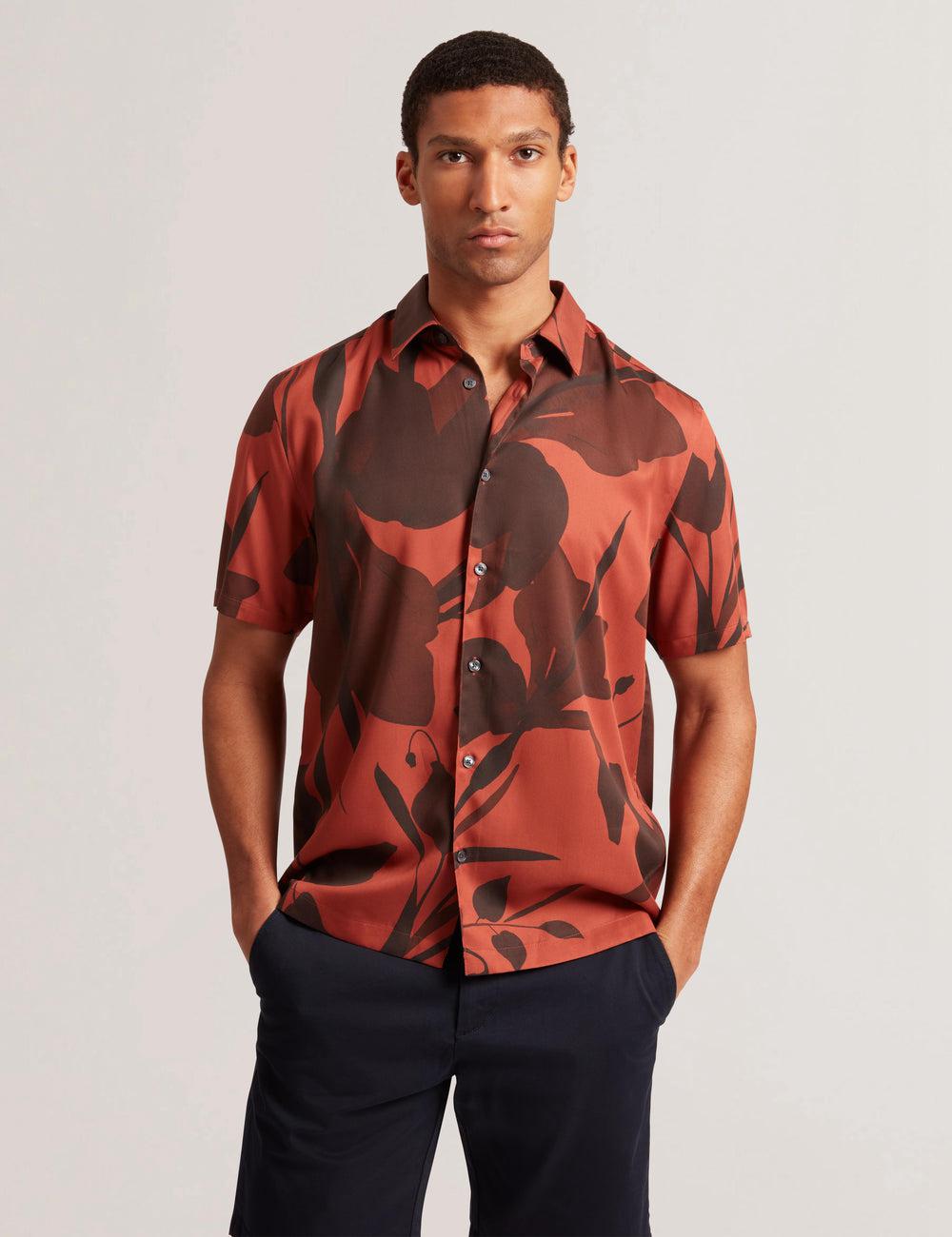 Ted Baker PINEDA - Short Sleeve Relaxed Floral Print Overhemd Heren Rood | Belgium  647321-XVH