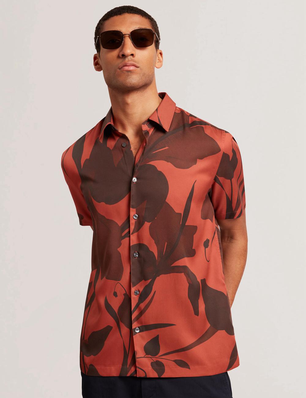 Ted Baker PINEDA - Short Sleeve Relaxed Floral Print Overhemd Heren Rood | Belgium  647321-XVH