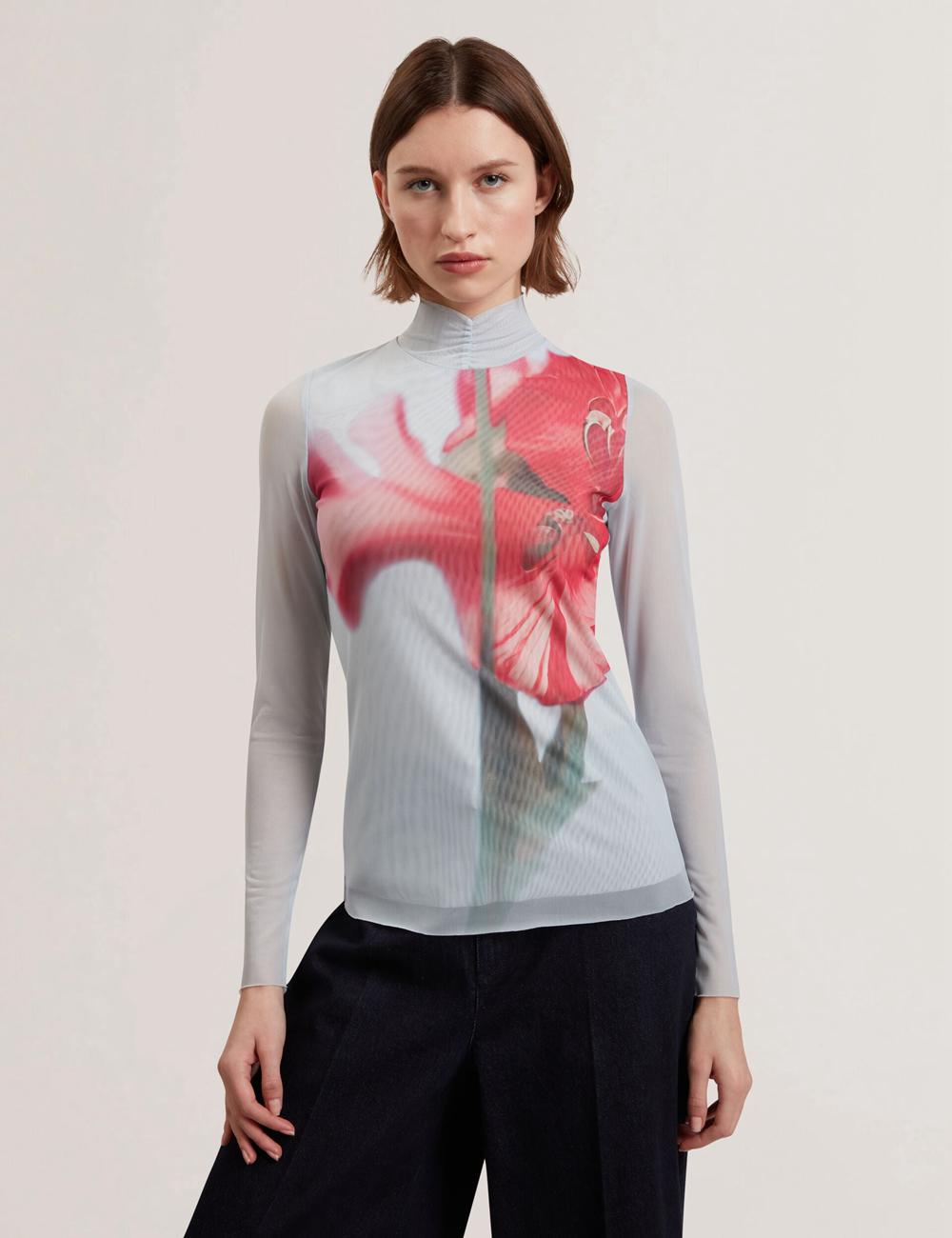 Ted Baker PIPYA - Floral High Neck Long Sleeve Mesh Topjes Dames Blauw | Belgium  310842-XBP