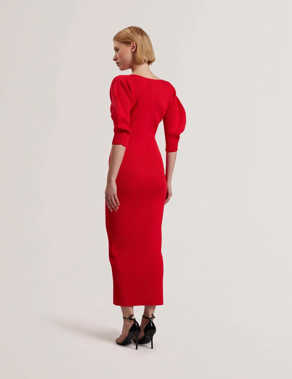 Ted Baker PRICILA - Shaped Sleeve Knitted Bodycon Midi-jurk Dames Rood | Belgium  308916-IGY
