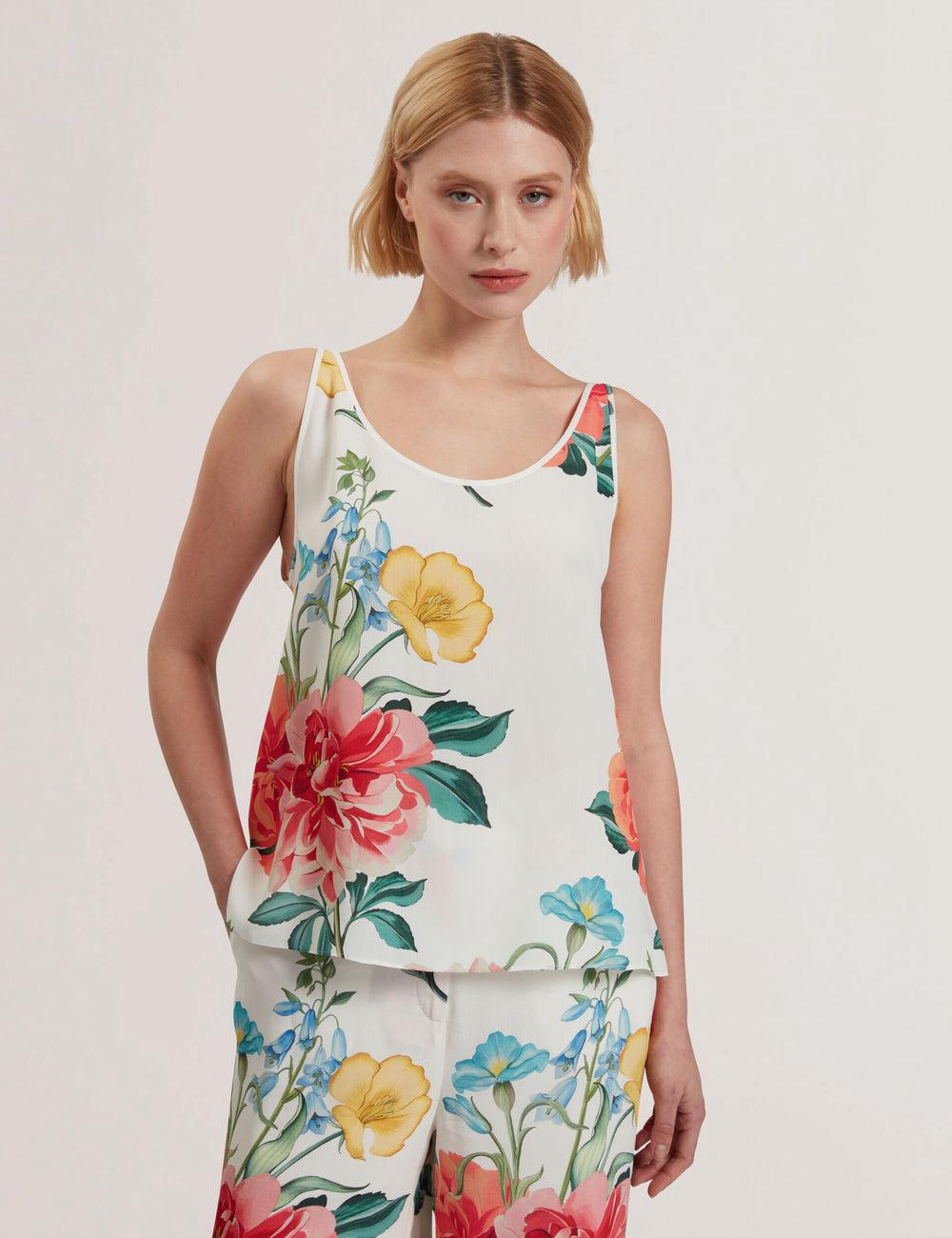 Ted Baker PURRLA - Floral Print Scoop Neck Sleeveless Topjes Dames Wit | Belgium  983217-VIM