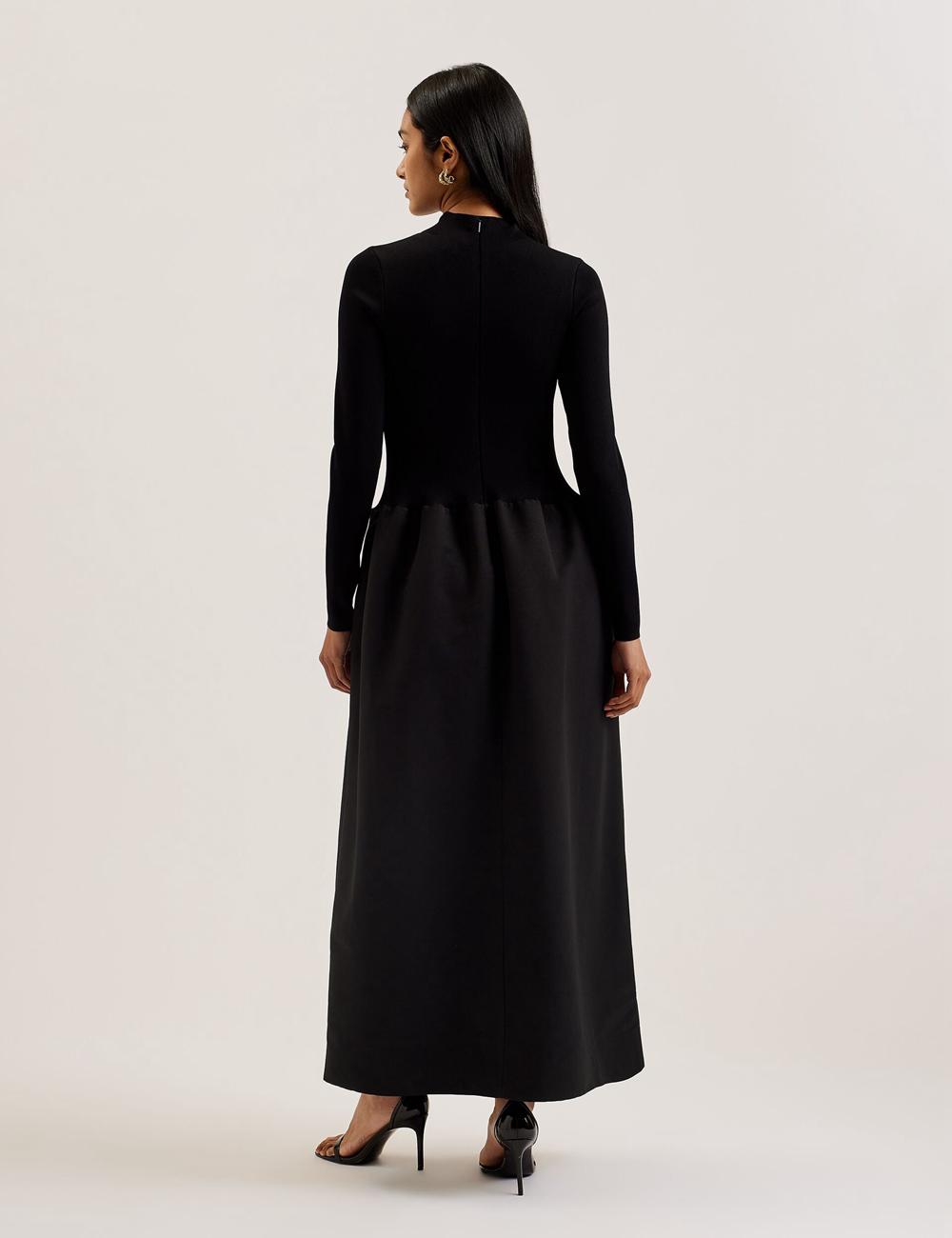 Ted Baker PYLIA - Structured With Knitted Bodice Maxi Jurk Dames Zwart | Belgium  906532-SMK