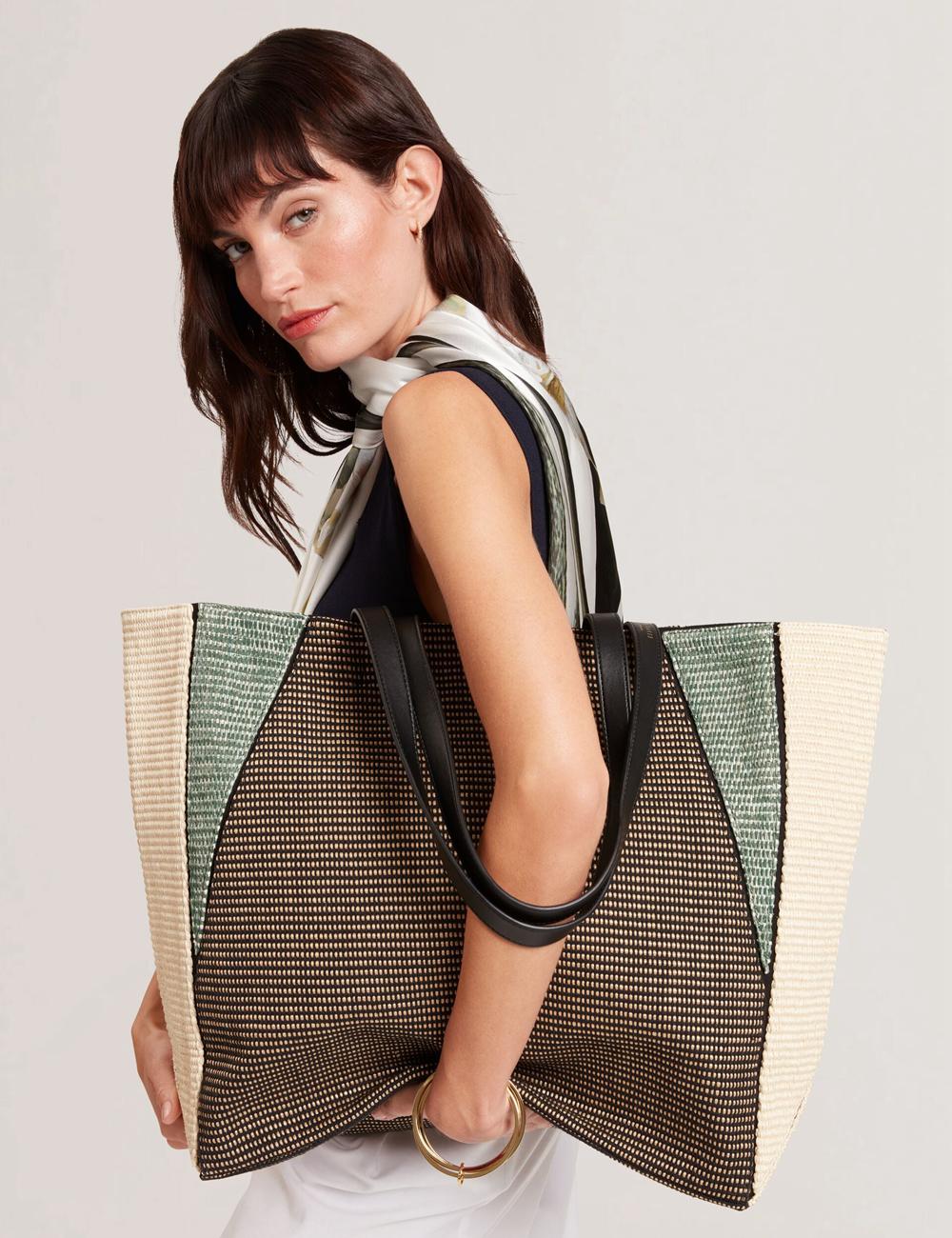 Ted Baker RAFIYA - Woven Colour Block Folding Shopper Shopper Tas Dames Zwart | Belgium  149386-RYM