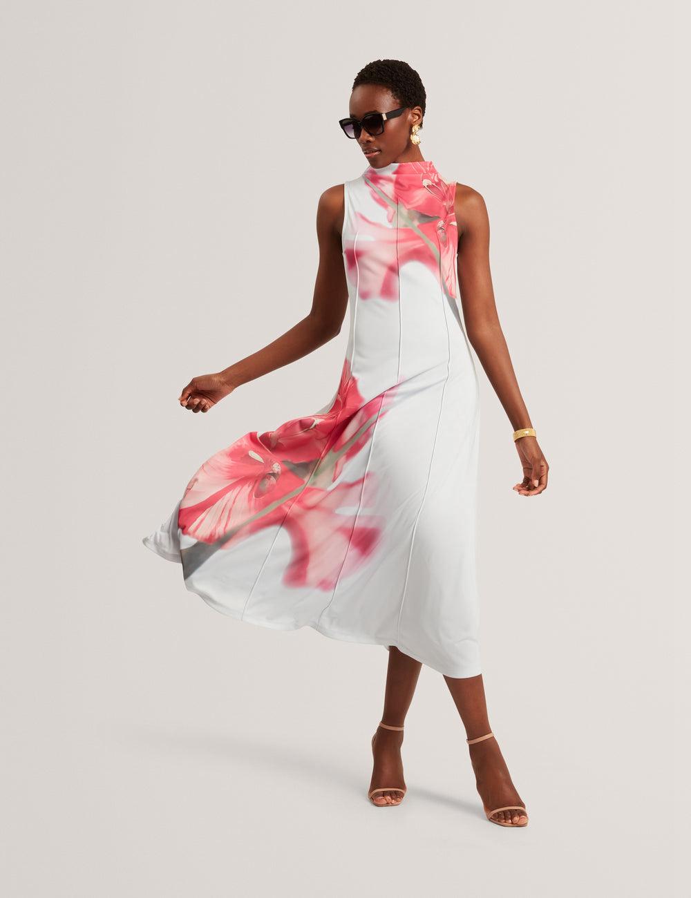 Ted Baker REBEHKA - High Neck Printed Jersey Midi-jurk Dames Blauw | Belgium  284961-MYG