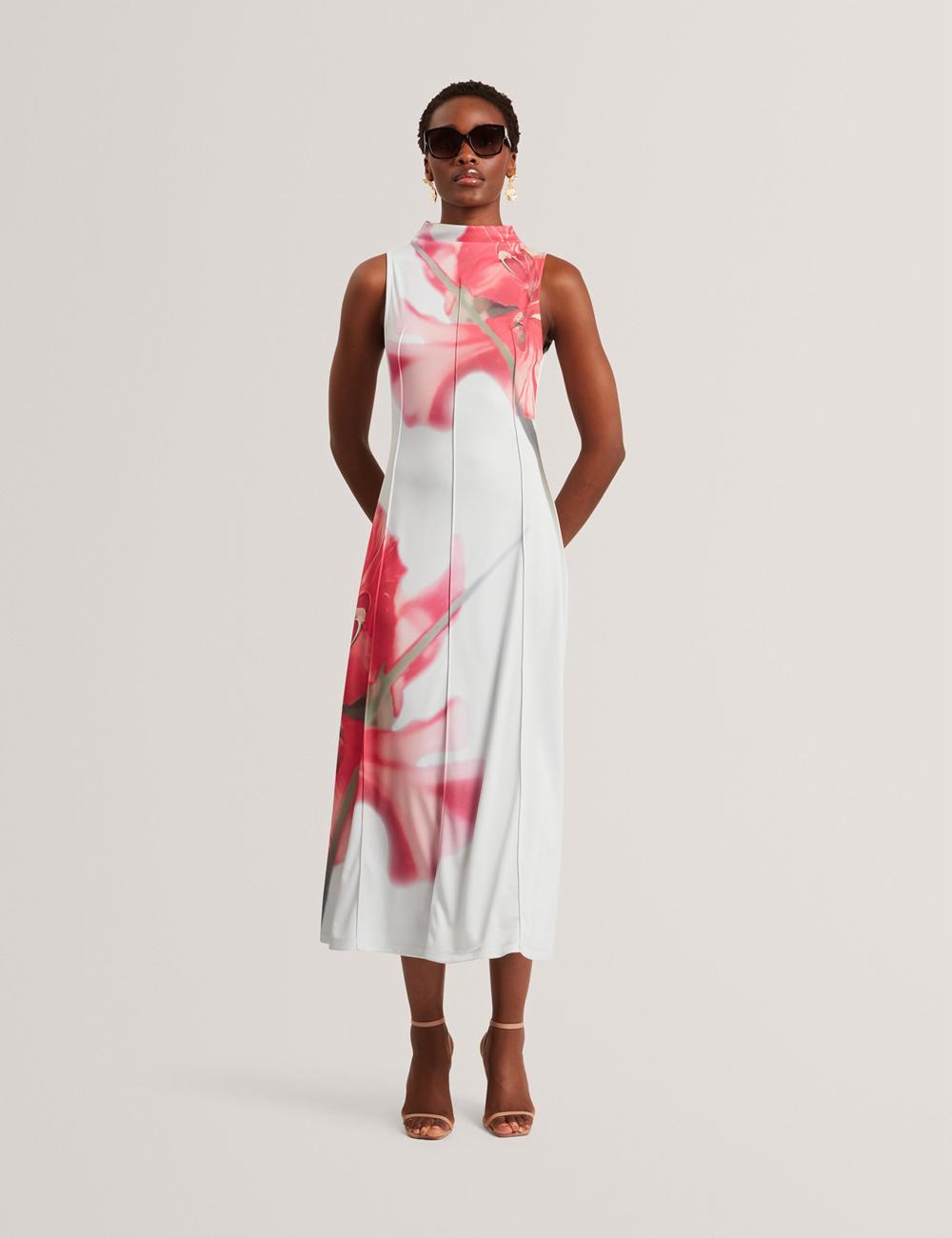 Ted Baker REBEHKA - High Neck Printed Jersey Midi-jurk Dames Blauw | Belgium  284961-MYG