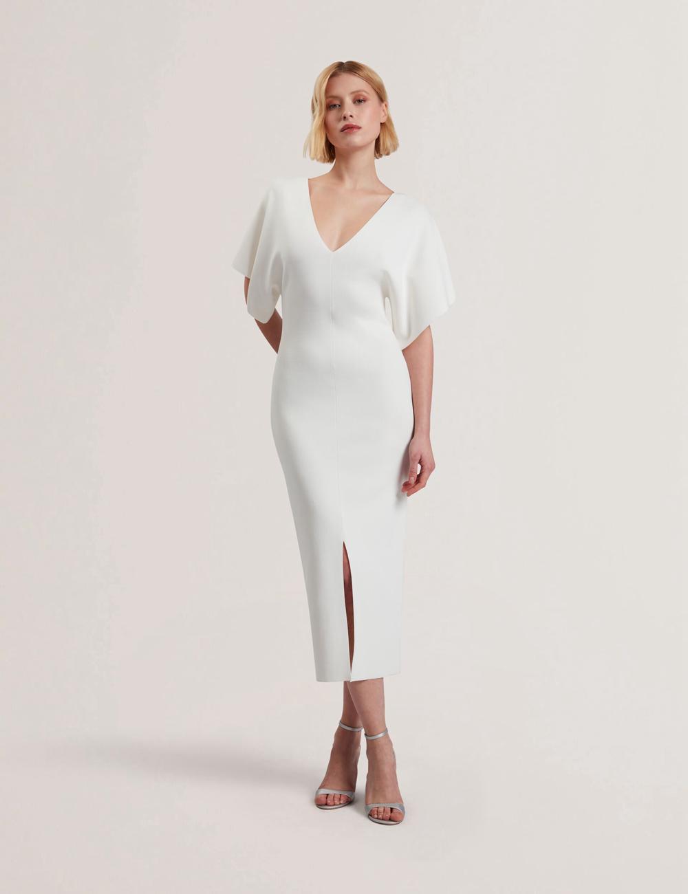 Ted Baker REBEXXA - Wide Sleeve Knitted Bodycon Midi-jurk Dames Ivory | Belgium  972138-QPY