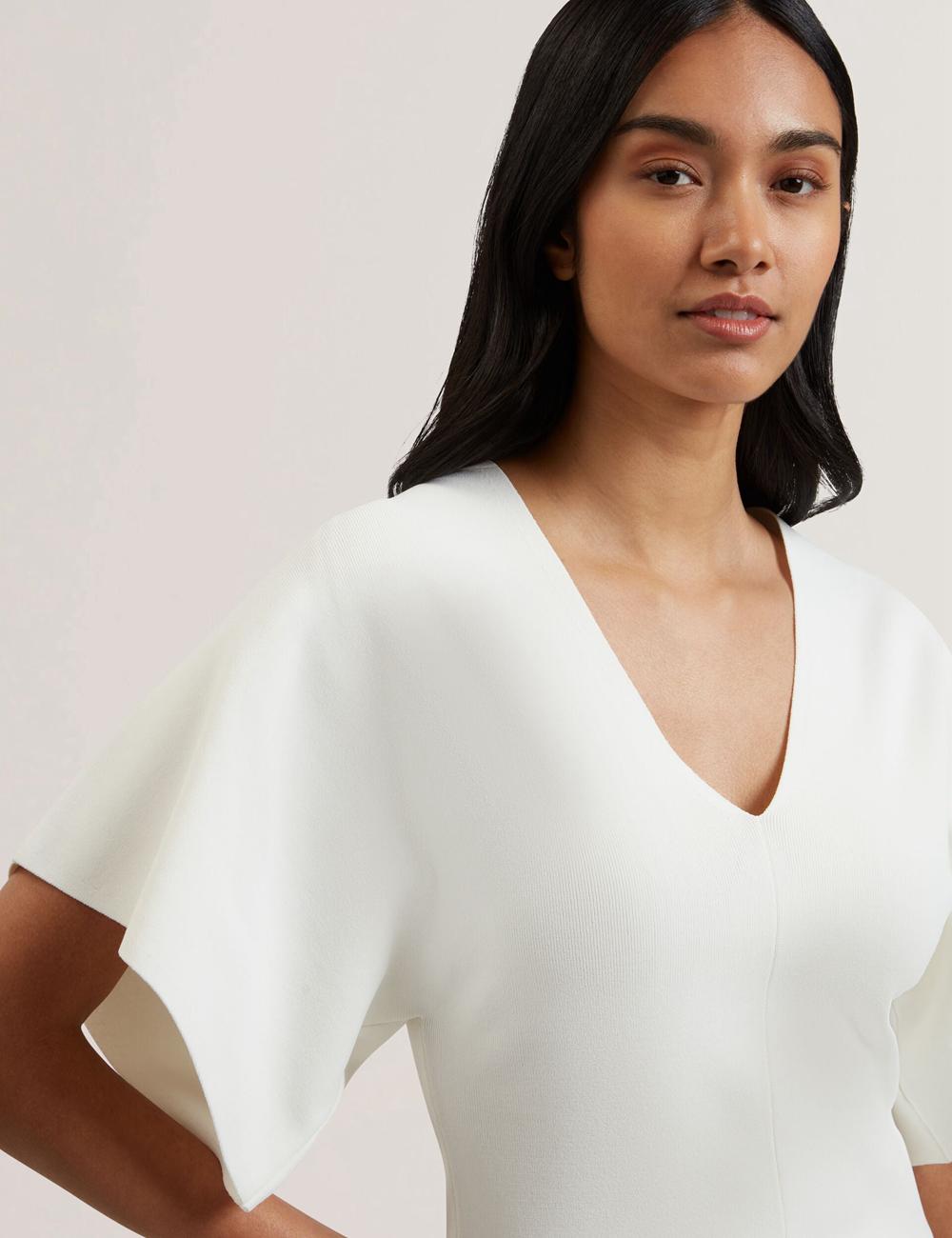Ted Baker REGINAH - Wide Short Sleeve V-Neck Knitted Topjes Dames Ivory | Belgium  310697-SHZ