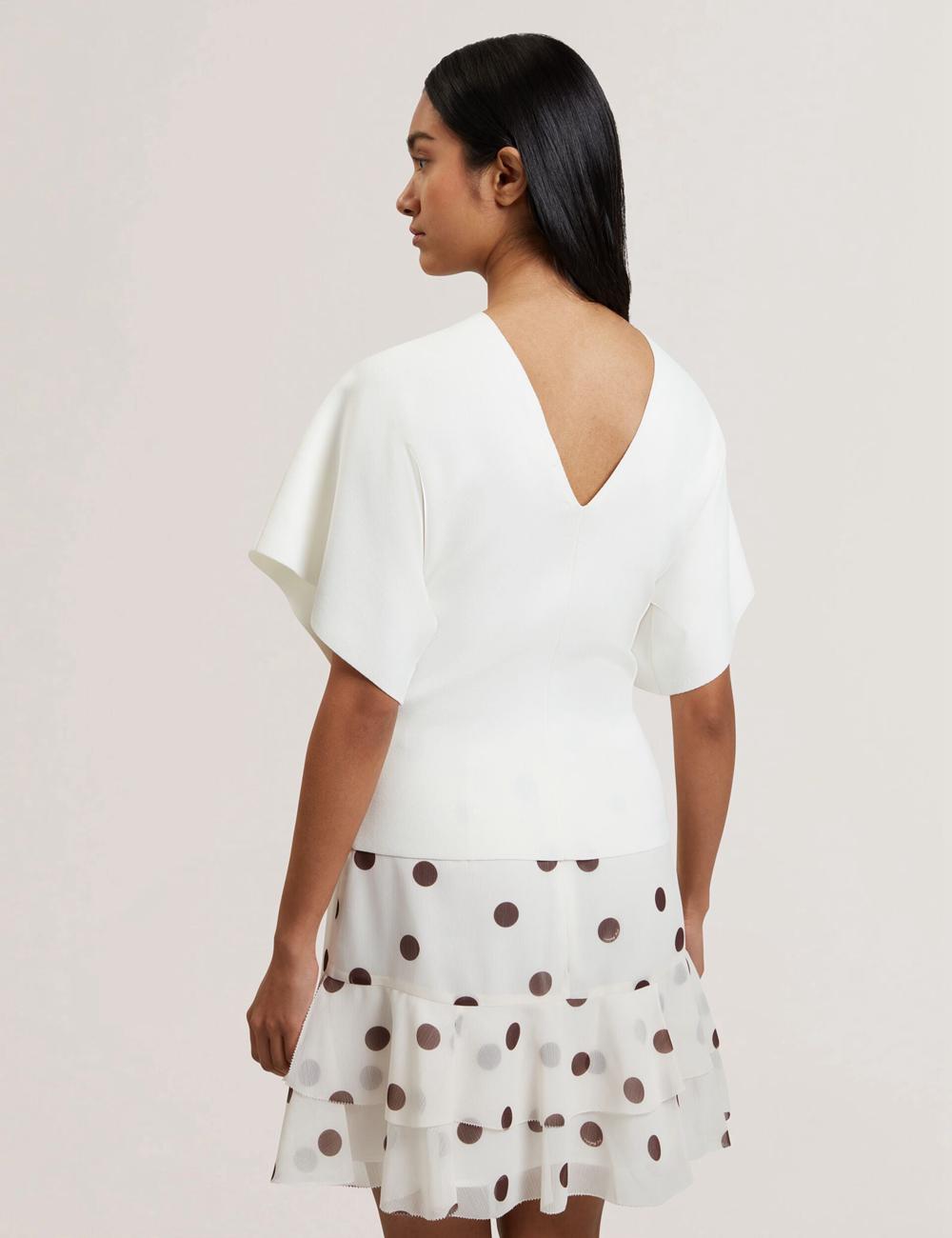 Ted Baker REGINAH - Wide Short Sleeve V-Neck Knitted Topjes Dames Ivory | Belgium  310697-SHZ