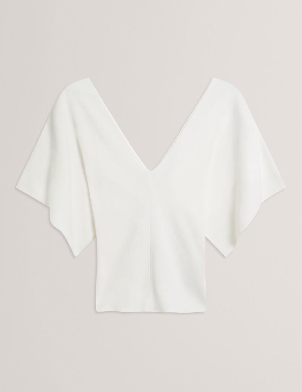 Ted Baker REGINAH - Wide Short Sleeve V-Neck Knitted Topjes Dames Ivory | Belgium  310697-SHZ
