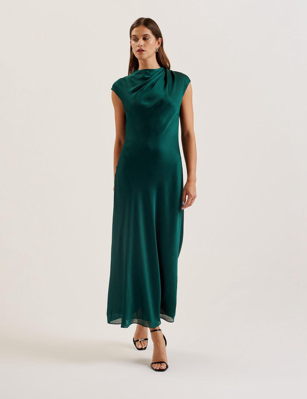 Ted Baker RIMINI - Chiffon Drape Neck Detail Maxi Jurk Dames Groen | Belgium  416793-WXZ