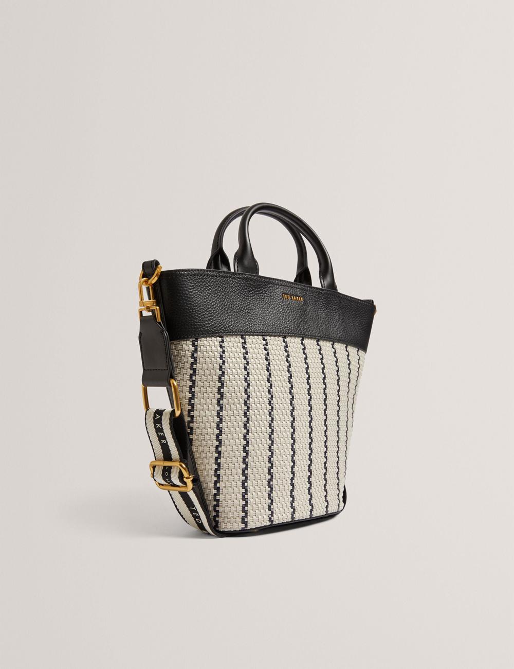 Ted Baker RIVERI - Woven Leather Trim Bucket With Webbing Strap Tote Tassen Dames Donkerblauw | Belgium  561734-AJZ