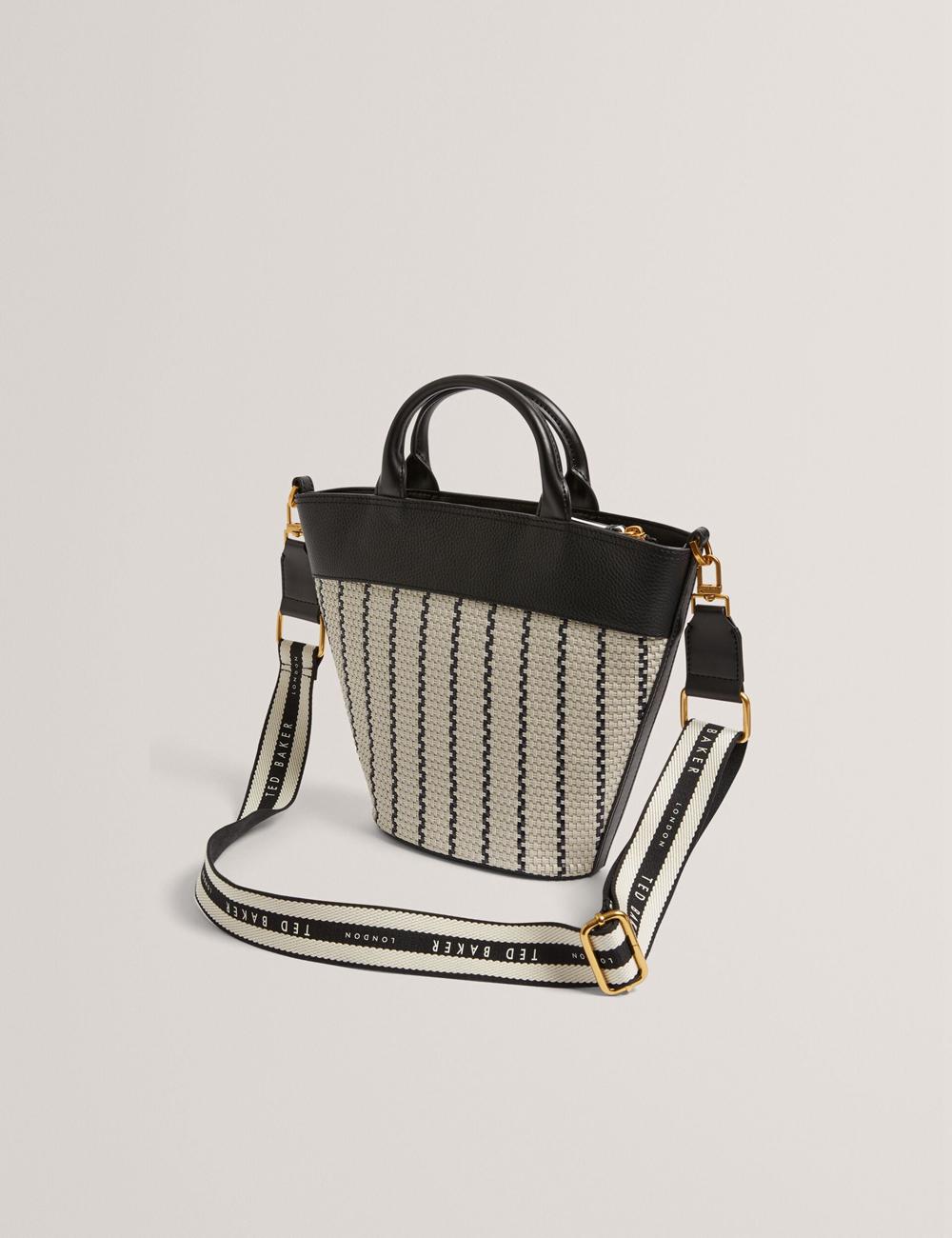 Ted Baker RIVERI - Woven Leather Trim Bucket With Webbing Strap Tote Tassen Dames Donkerblauw | Belgium  561734-AJZ