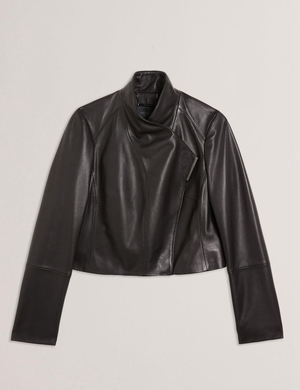 Ted Baker RIYOZE - Wrap Front Cropped Leather Jassen Dames Zwart | Belgium  203178-SPL