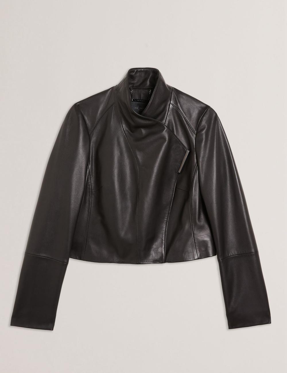 Ted Baker RIYOZE - Wrap Front Cropped Leather Jassen Dames Zwart | Belgium  203178-SPL