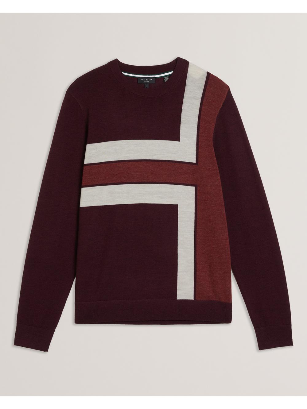 Ted Baker ROIKA - Colour Block Crew Neck Wool Jumpers Heren Bordeaux | Belgium  837452-VSJ