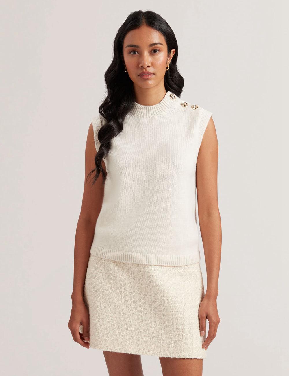 Ted Baker RONDHER - Rose Button Wool Knit Topjes Dames Ivory | Belgium  753298-LKP