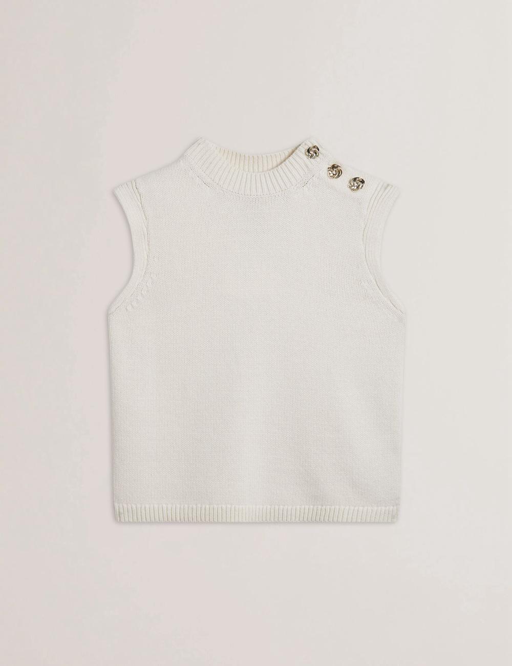 Ted Baker RONDHER - Rose Button Wool Knit Topjes Dames Ivory | Belgium  753298-LKP