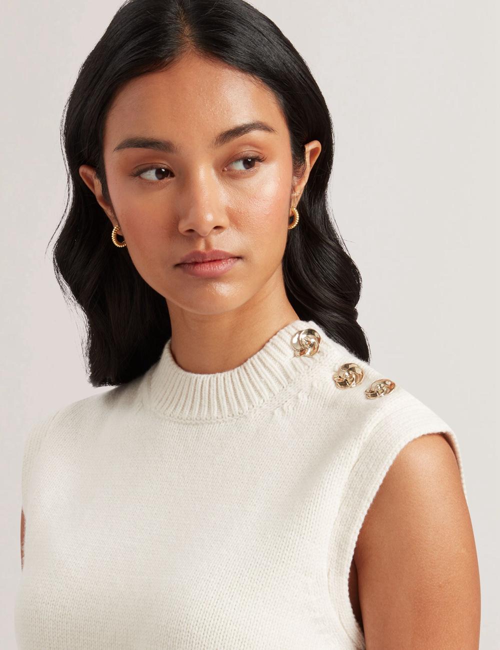 Ted Baker RONDHER - Rose Button Wool Knit Topjes Dames Ivory | Belgium  753298-LKP