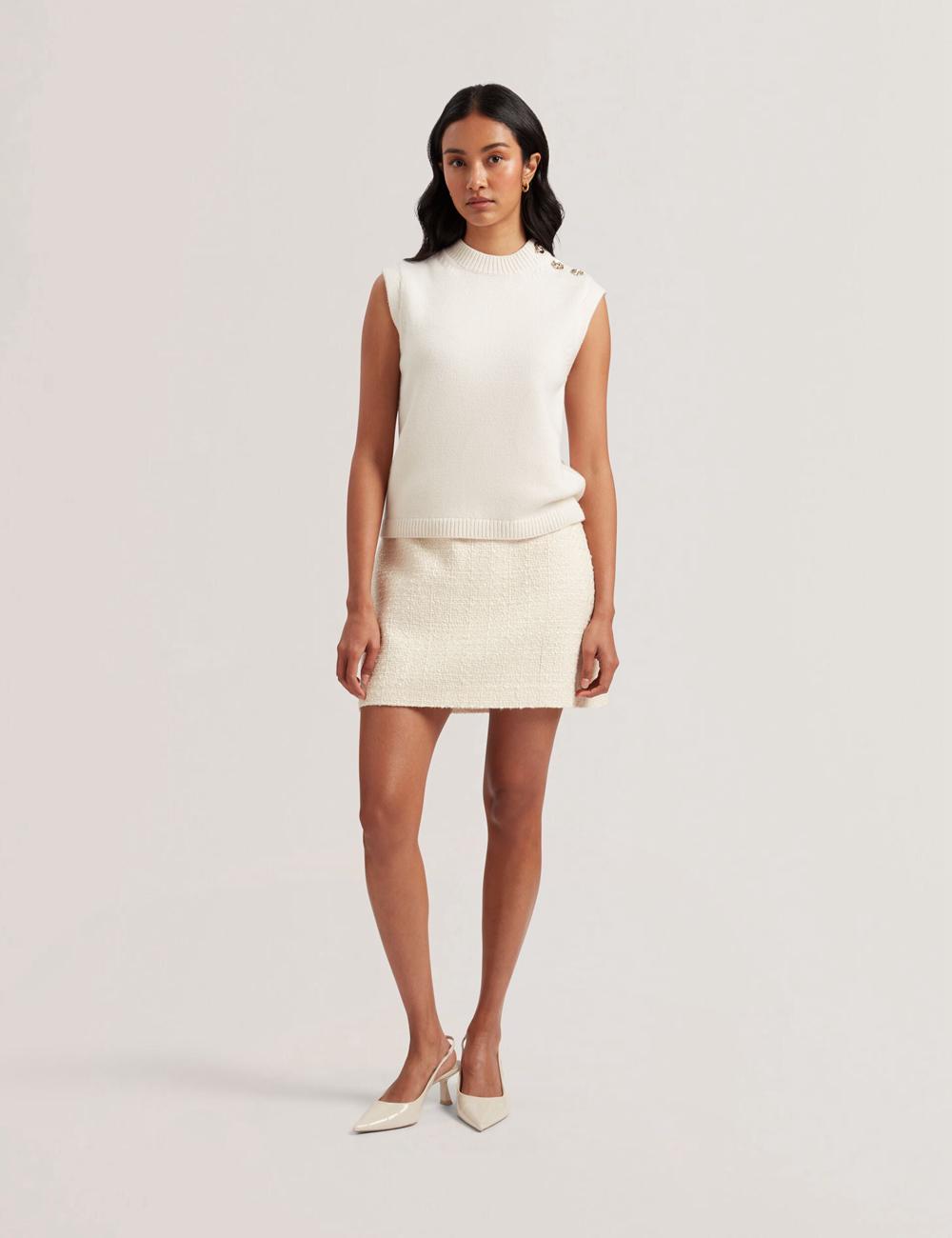 Ted Baker RONDHER - Rose Button Wool Knit Topjes Dames Ivory | Belgium  753298-LKP