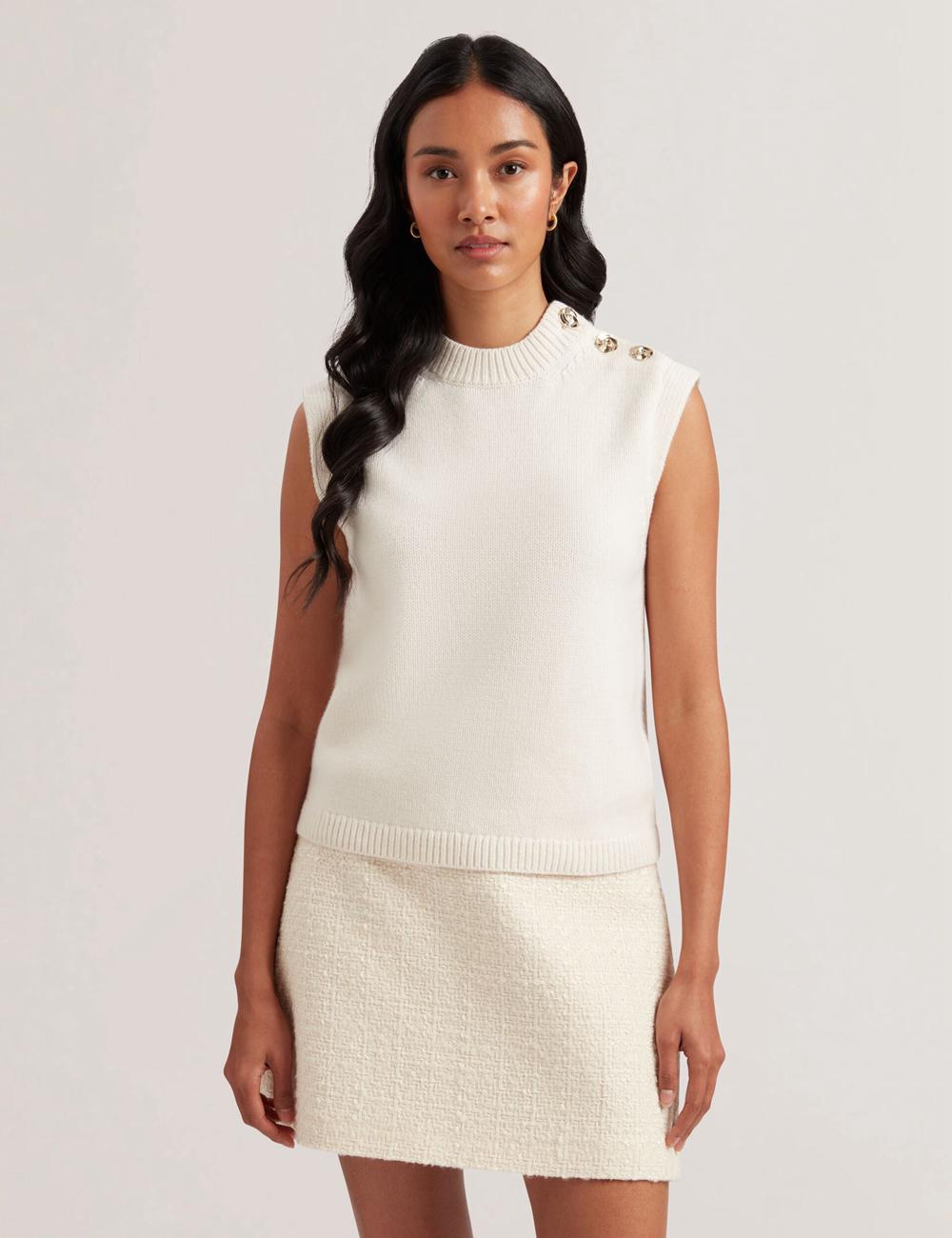 Ted Baker RONDHER - Rose Button Wool Knit Topjes Dames Ivory | Belgium  753298-LKP