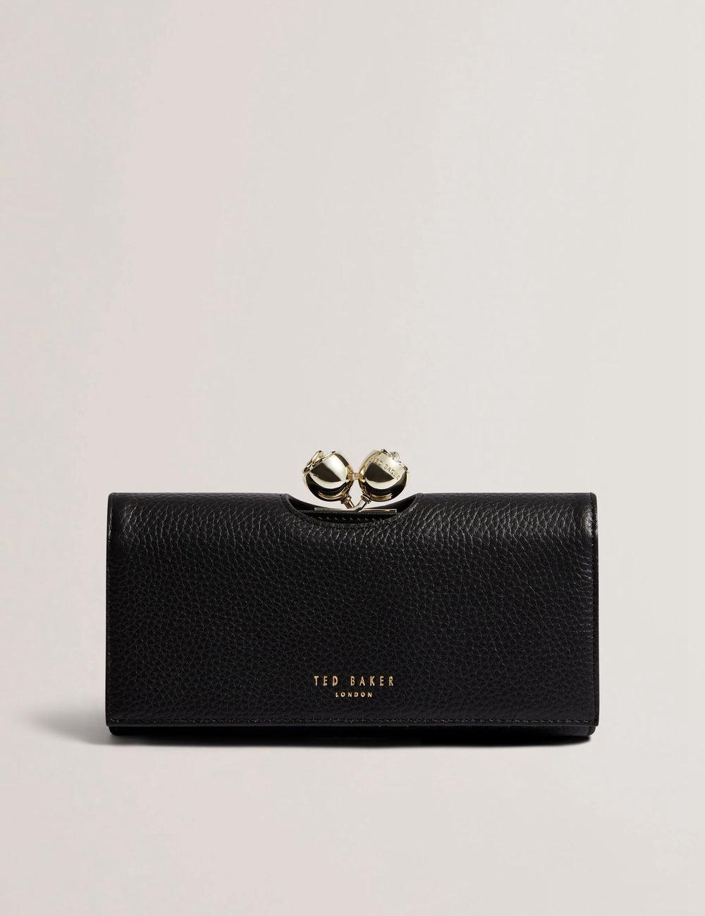 Ted Baker ROOSALI - Rose Clasp Large Bifold Leather Portefeuille Dames Zwart | Belgium  089641-PRN