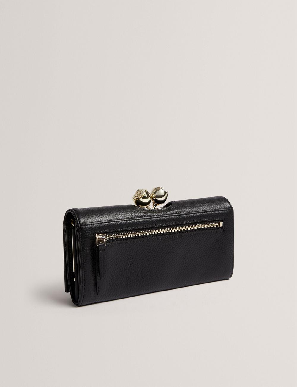 Ted Baker ROOSALI - Rose Clasp Large Bifold Leather Portefeuille Dames Zwart | Belgium  089641-PRN
