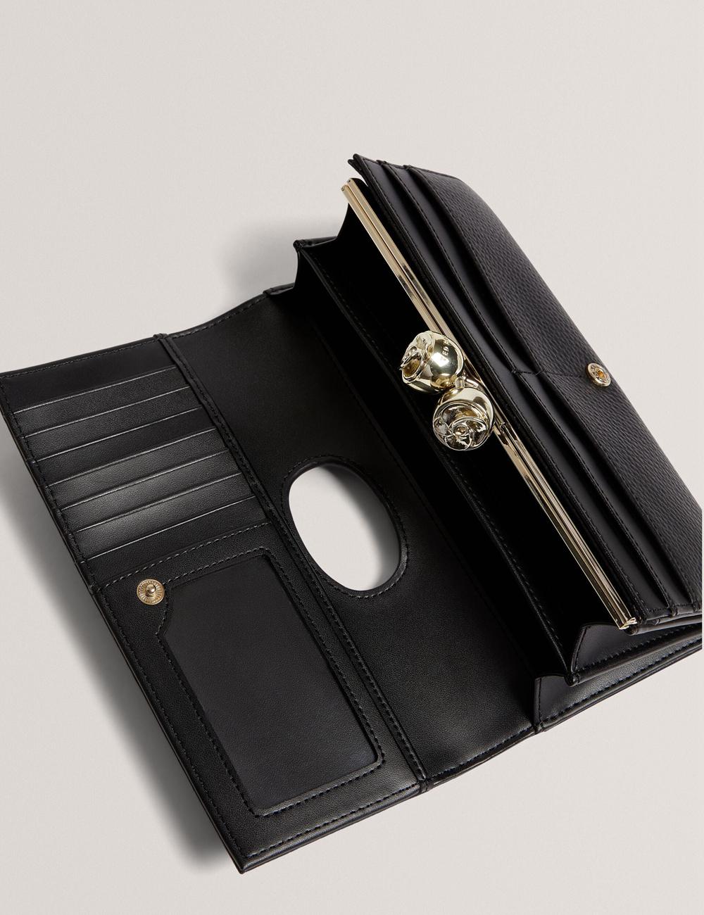 Ted Baker ROOSALI - Rose Clasp Large Bifold Leather Portefeuille Dames Zwart | Belgium  089641-PRN