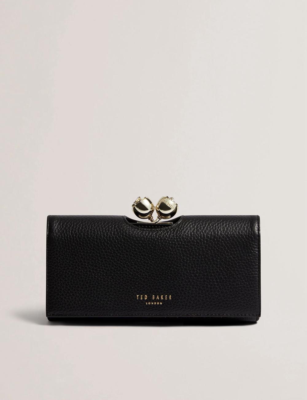 Ted Baker ROOSALI - Rose Clasp Large Bifold Leather Portefeuille Dames Zwart | Belgium  089641-PRN