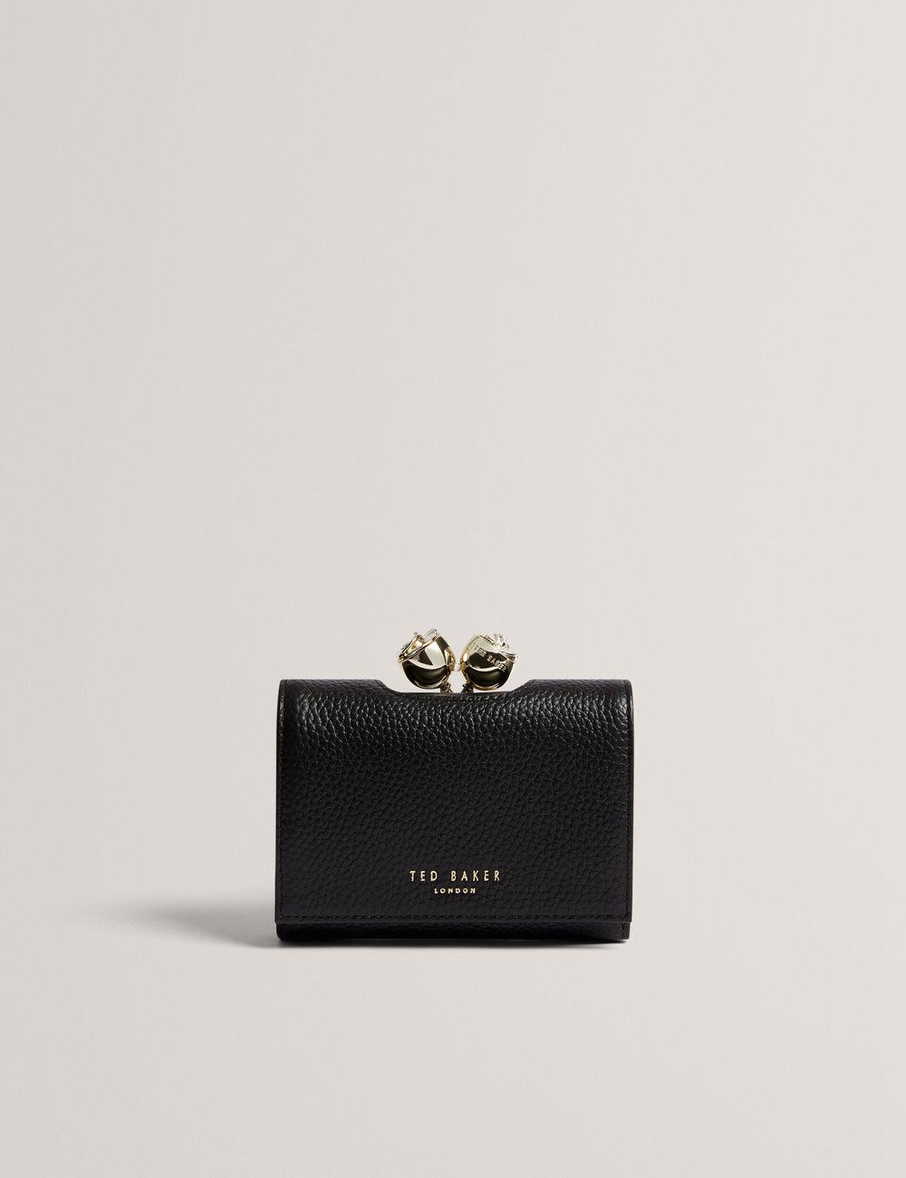 Ted Baker ROOSA - Rose Clasp Small Trifold Leather Portefeuille Dames Zwart | Belgium  649031-HQZ