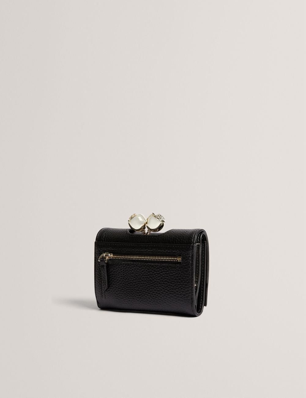 Ted Baker ROOSA - Rose Clasp Small Trifold Leather Portefeuille Dames Zwart | Belgium  649031-HQZ
