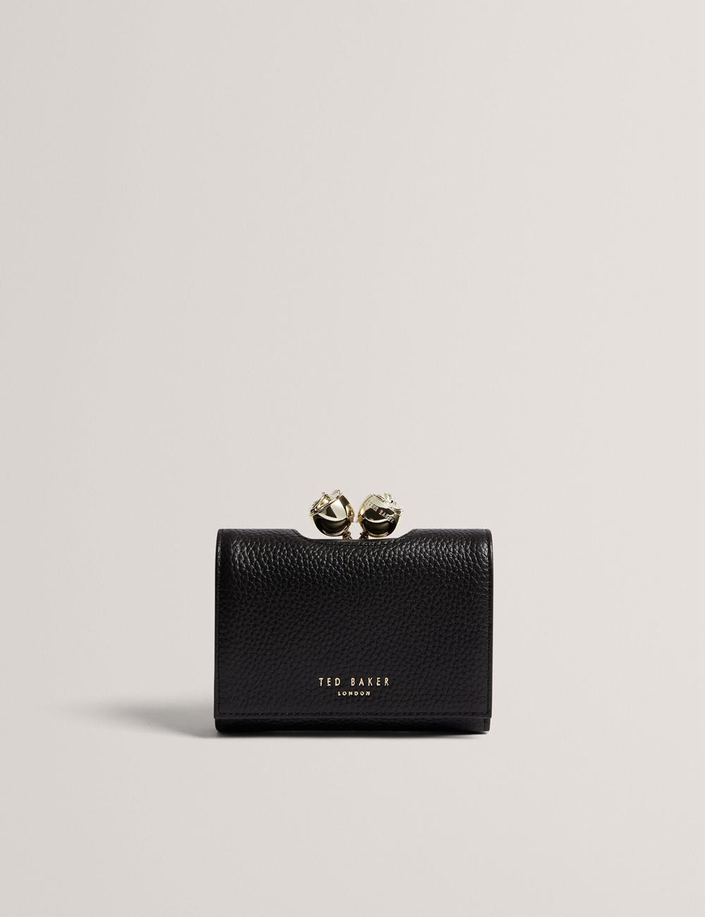 Ted Baker ROOSA - Rose Clasp Small Trifold Leather Portefeuille Dames Zwart | Belgium  649031-HQZ