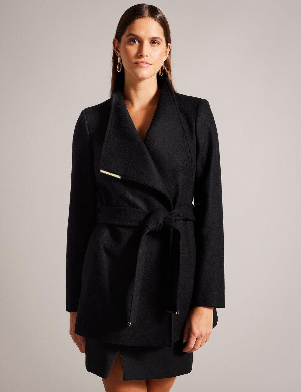 Ted Baker ROSESS - Short Belted Wool Wrap Coat Jassen Dames Zwart | Belgium  872541-EVY