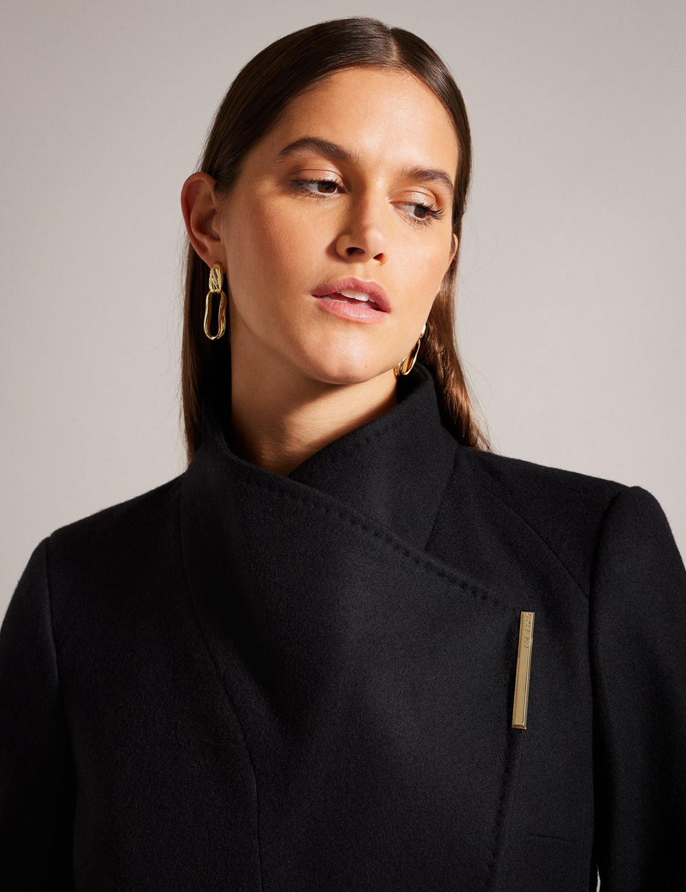 Ted Baker ROSESS - Short Belted Wool Wrap Coat Jassen Dames Zwart | Belgium  872541-EVY