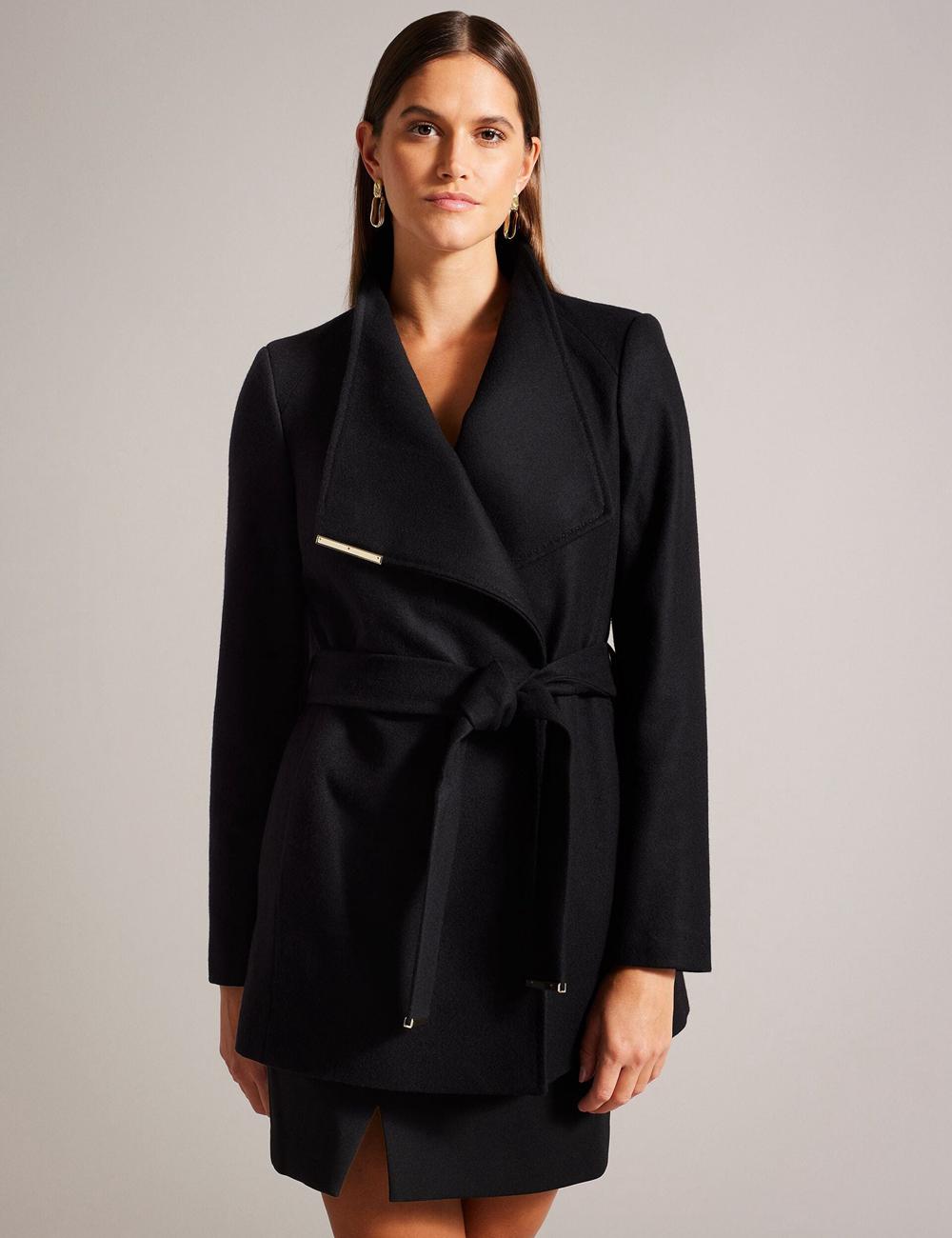 Ted Baker ROSESS - Short Belted Wool Wrap Coat Jassen Dames Zwart | Belgium  872541-EVY