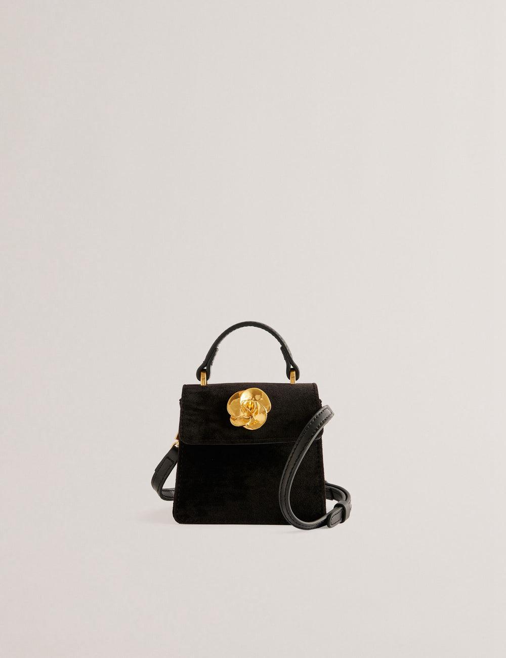 Ted Baker ROSIYA - Mini Velvet Rose Detail Top Handle Crossbodytassen Dames Zwart | Belgium  075134-UMJ