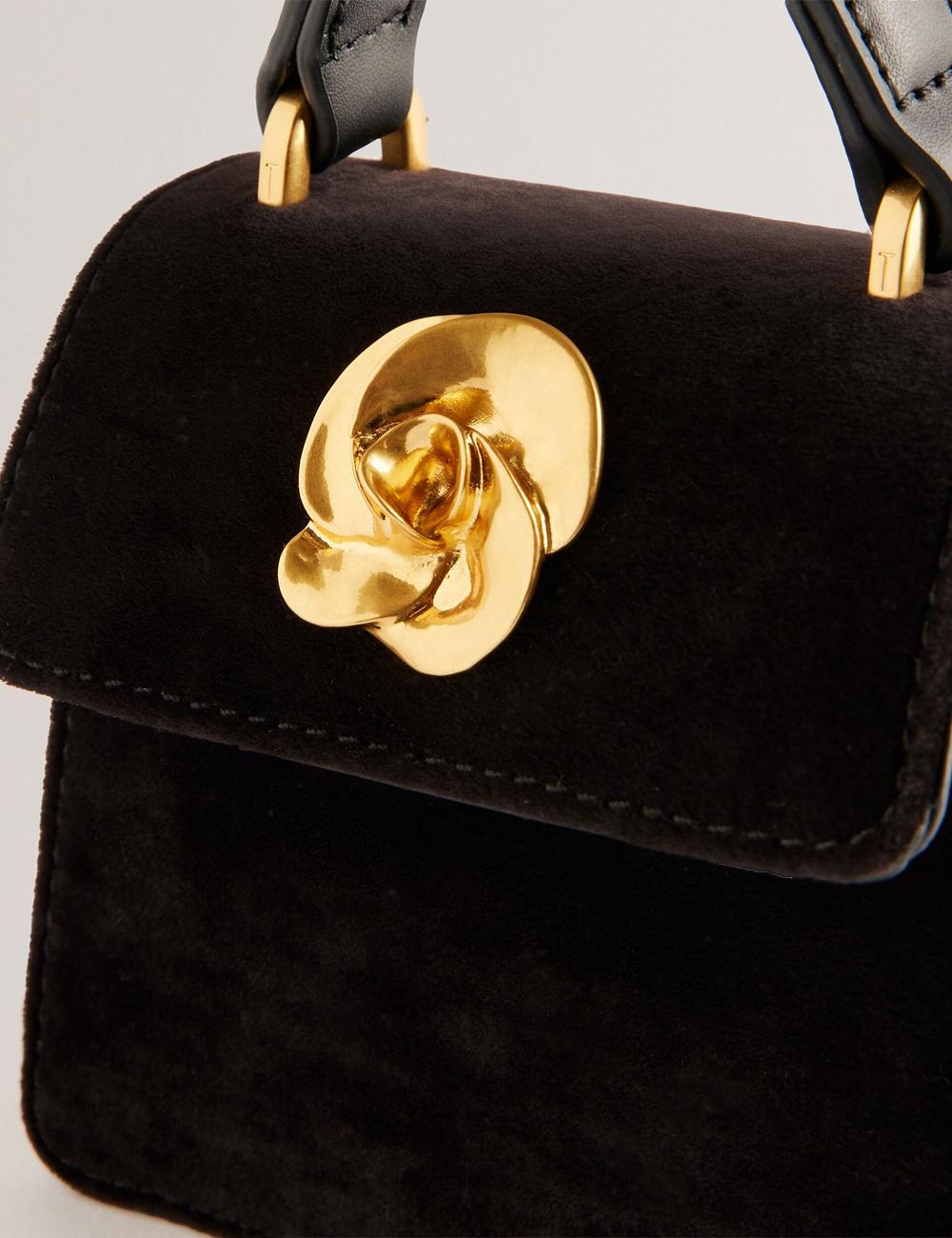 Ted Baker ROSIYA - Mini Velvet Rose Detail Top Handle Crossbodytassen Dames Zwart | Belgium  075134-UMJ