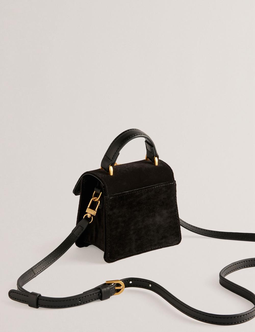 Ted Baker ROSIYA - Mini Velvet Rose Detail Top Handle Crossbodytassen Dames Zwart | Belgium  075134-UMJ